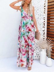 Milan Kiss Sukienka w kolorze białym ze wzorem rozmiar: M. Różowe sukienki damskie Milan Kiss, na imprezę, m, bez wzorów, bez kołnierzyka, bez ramiączek, maxi. Za 204.48 zł.