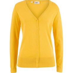 Sweter rozpinany z gładkiej dzianiny bonprix żółty kanarkowy. Żółte kardigany damskie bonprix, bez wzorów, z dzianiny. Za 59.99 zł.