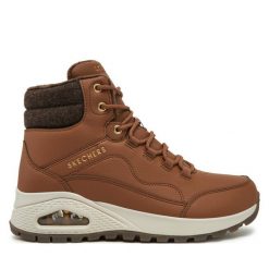 Botki Skechers. Brązowe botki damskie Skechers, bez obcasa, na płaskiej podeszwie, bez zapięcia. Za 379.99 zł.