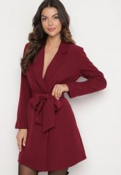 Bordowa Sukienka w Stylu Marynarki z Paskiem i Usztywnionymi Ramionami Etinella. Czerwone marynarki i żakiety damskie Born2be, l, bez wzorów, z jeansu, klasyczne. Za 99.99 zł.