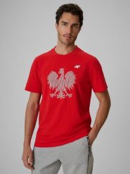 4F Koszulka kibica męska - czerwona S. Czerwone t-shirty sportowe męskie 4f, m, z dzianiny, bez ramiączek. Za 79.99 zł.