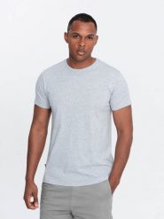 Męski klasyczny bawełniany T-shirt BASIC - szary melanż V5 OM-TSBS-0146 - XXL. Szare t-shirty męskie Ombre Clothing, l, bez wzorów, z bawełny, bez kołnierzyka. W wyprzedaży za 24.99 zł.