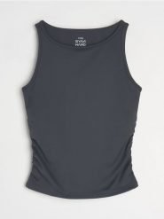 Top sportowy z marszczeniami i wyjmowanymi miseczkami Gym Hard - niebieski. Niebieskie topy sportowe damskie Sinsay, l, bez wzorów, bez ramiączek. Za 29.99 zł.