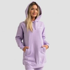 Bluza damska z kapturem długa Limitless Longline. Fioletowe bluzy sportowe damskie GYMBEAM, xl, bez wzorów, z bawełny, bez ramiączek, długie, z kapturem. Za 123.90 zł.