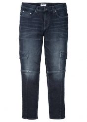 Jeansy bojówki slim fit, straight. Niebieskie jeansy męskie bonprix. Za 179.99 zł.