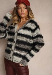 Czarno-Szary Rozpinany Kardigan z Wiskozą i Wełną w Paski Esamara. Czarne kardigany damskie Renee, bez wzorów, z jeansu. Za 59.99 zł.