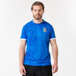 Koszulka piłkarska męska Włochy. Niebieskie t-shirty sportowe męskie FIGC, l, z dresówki, bez ramiączek, na fitness i siłownię. Za 164.99 zł.