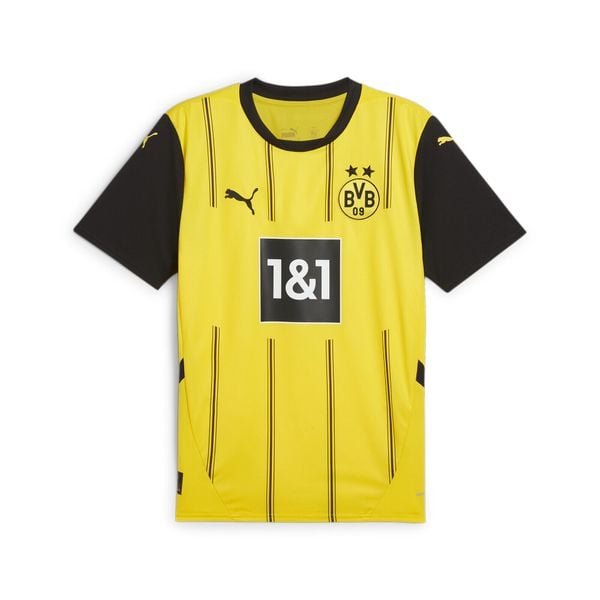 Męska koszulka domowa Borussia Dortmund 24/25 PUMA Faster Yellow Black. Czarne t-shirty sportowe męskie Puma, m, bez ramiączek, do piłki nożnej. Za 279.00 zł.