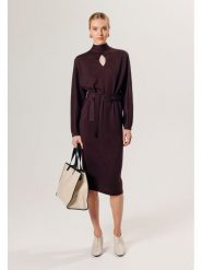 Rodier Wełniana sukienka w kolorze fioletowym rozmiar: XL. Różowe sukienki damskie Rodier, na co dzień, xl, bez wzorów, z tkaniny, klasyczne, bez kołnierzyka, bez ramiączek, midi, proste. Za 492.45 zł.