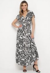 Czarna Rozkloszowana Sukienka Maxi z Luźnym Rękawem w Kwiatowy Print Oxeria. Czarne sukienki damskie Born2be, na lato, m, bez wzorów, bez kołnierzyka, bez ramiączek, maxi, rozkloszowane. W wyprzedaży za 71.99 zł.