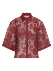 MOSS COPENHAGEN Bluzka "Lettiche" w kolorze bordowym rozmiar: M/L. Czerwone bluzki damskie MOSS COPENHAGEN, l, bez wzorów, z koronki, bez kołnierzyka, bez ramiączek. Za 156.98 zł.