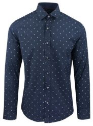 Męska Koszula, Taliowana (Slim Fit) - Rigon - Granat, Drobny Wzór. Niebieskie koszule męskie Rigon, m, bez wzorów, z bawełny, bez kołnierzyka, bez ramiączek. Za 139.00 zł.