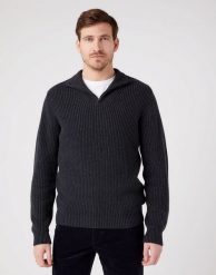 WRANGLER HALF ZIP KNIT MĘSKI SWETER KLASYCZNY ROZPINANY LOGO DARK GREY W8D0PJX06 112321333. Szare kardigany męskie Wrangler, na zimę, m, bez wzorów, z bawełny, eleganckie, bez kołnierzyka. W wyprzedaży za 94.99 zł.