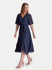 Swing Sukienka koktajlowa 5AI10200 Granatowy Regular Fit. Niebieskie sukienki damskie Swing, bez wzorów, z syntetyku, wizytowe, bez kołnierzyka, bez ramiączek. Za 789.99 zł.