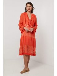 Lin Passion Lniana sukienka w kolorze pomarańczowym rozmiar: 34/36. Pomarańczowe sukienki damskie Lin Passion, na co dzień, z aplikacjami, ze lnu, klasyczne, bez kołnierzyka, bez ramiączek, midi, proste. Za 173.99 zł.
