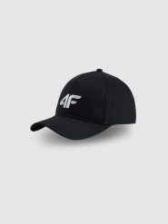 4F Czapka z daszkiem strapback damska - czarna S/M. Czarne czapki z daszkiem damskie 4f, bez wzorów, z bawełny. Za 59.99 zł.