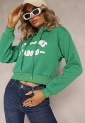 Zielona Dzianinowa Bluza z Nadrukiem i Kapturem Faminese. Zielone bluzy z kapturem damskie Renee, l, z dzianiny. Za 59.99 zł.