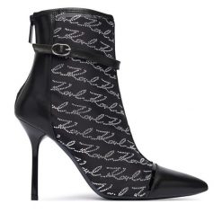 Botki KARL LAGERFELD. Czarne botki damskie Karl Lagerfeld, bez obcasa, na szpilce, bez zapięcia. Za 1,099.00 zł.