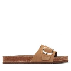 Klapki s.Oliver. Brązowe klapki damskie S.Oliver, bez wzorów, bez obcasa. Za 149.99 zł.