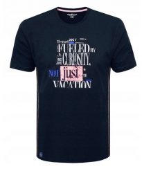 T-Shirt (Koszulka) Męska - Pako Jeans - Kolor Granatowy, Nadruk. Niebieskie t-shirty męskie Pako Jeans, l, bez wzorów, z bawełny, bez kołnierzyka. Za 69.00 zł.