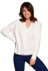 Efektowna Bluza z Wycięciem przy Dekolcie - Ecru. Czarne bluzy bez kaptura damskie MOE, l, z bawełny. Za 204.90 zł.