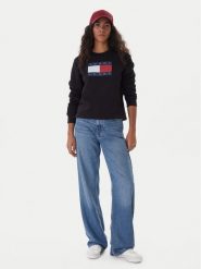 Tommy Jeans Bluza Flag DW0DW22564 Czarny Regular Fit. Czarne bluzy bez kaptura damskie Tommy Jeans, m, z bawełny. Za 369.99 zł.