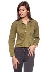 DAMSKA KURTKA JEANSOWA WRANGLER CROP JACKET ARMY GREEN W402CBGV7 112128688. Zielone kurtki damskie Wrangler, l, bez wzorów, z jeansu, bez kaptura. W wyprzedaży za 159.99 zł.
