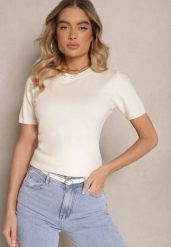 Jasnobeżowy Sweter Ozdobiony Ściągaczami Sanallia. Brązowe swetry klasyczne damskie Renee, z jeansu, bez kołnierzyka. Za 44.99 zł.