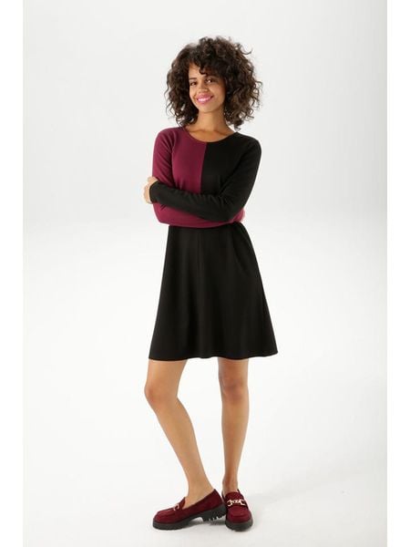 Aniston Sukienka w kolorze czarno-bordowym rozmiar: 48. Czarne sukienki damskie Aniston, bez wzorów, z wiskozy, bez kołnierzyka, bez ramiączek, mini. Za 114.98 zł.