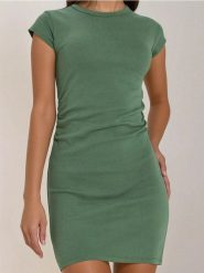 Sukienka mini - khaki. Brązowe sukienki damskie Sinsay, l, bez wzorów, bez kołnierzyka, bez ramiączek, mini. Za 25.99 zł.