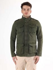 Kurtka z bawełna z zamek błyskawiczny na co dzień. Zielone kurtki outdoor męskie LEONE 1947 APPAREL, m, bez wzorów, z bawełny, bez kaptura. Za 210.46 zł.