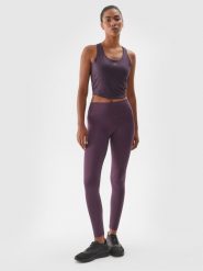 4F Legginsy treningowe ze średnim stanem damskie - fioletowe L. Fioletowe legginsy damskie 4f, l, bez wzorów, z dzianiny. Za 119.99 zł.