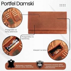 Portfel damski skórzany duży pomarańczowy pojemny vintage Paolo Peruzzi T-113-HOR. Brązowe portfele damskie bez wzorów, ze skóry. Za 69.00 zł.