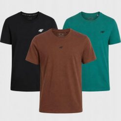 KOMPLET KOSZULEK MĘSKICH 4F 3PAK ZESTAW T-SHIRT. T-shirty męskie 4f, m, bez wzorów, z bawełny, bez kołnierzyka. Za 117.99 zł.