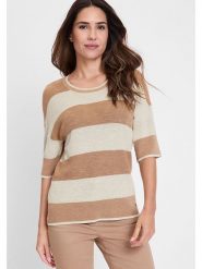 Olsen Sweter w kolorze jasnobrązowo-beżowym rozmiar: 36. Brązowe swetry klasyczne damskie Olsen, bez kołnierzyka. Za 117.99 zł.