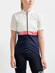 Craft Koszulka kolarska w kolorze kremowo-granatowym rozmiar: M. Brązowe bluzki sportowe damskie Craft, m, bez wzorów, z materiału, bez ramiączek. Za 94.45 zł.