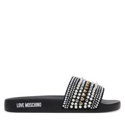 Klapki LOVE MOSCHINO. Czarne klapki damskie Love Moschino, bez wzorów, bez obcasa. Za 569.99 zł.