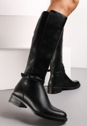 Czarne Kozaki na Płaskim Obcasie Muszkieterki z Klamrą Callela. Czarne kozaki damskie Renee, bez obcasa, na płaskiej podeszwie. Za 119.99 zł.