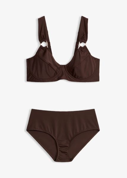 Bikini minimizer na szerokich ramiączkach (komplet 2-cz.). Brązowe bikini damskie bonprix, bez wzorów. Za 119.99 zł.