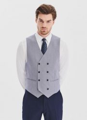 PAKO LORENTE - Granatowa dwurzędowa kamizelka w drobną kratę. Kamizelki męskie Pako Lorente, m, z poliesteru. Za 249.99 zł.