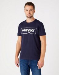WRANGLER FRAME LOGO TEE MĘSKI T-SHIRT KOSZULKA NAVY W7H3D3114 112146325. Niebieskie t-shirty męskie Wrangler, m, bez wzorów, bez kołnierzyka. Za 69.99 zł.