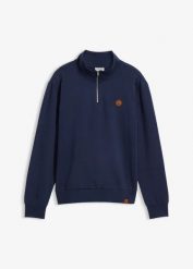 Bluza z krótkim zamkiem, z czystej bawełny organicznej. Niebieskie bluzy sportowe męskie bonprix, bez wzorów, z bawełny, sportowe, bez kołnierzyka, bez ramiączek. Za 104.99 zł.