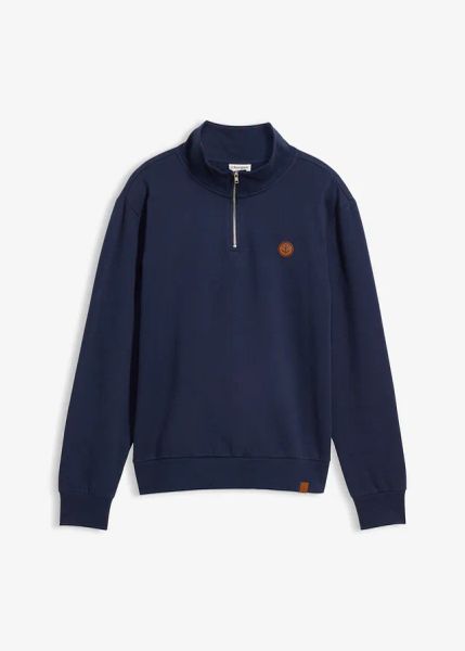 Bluza z krótkim zamkiem, z czystej bawełny organicznej. Niebieskie bluzy sportowe męskie bonprix, bez wzorów, z bawełny, sportowe, bez kołnierzyka, bez ramiączek. Za 104.99 zł.