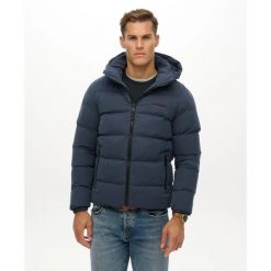 Kurtka z kapturem Superdry. Niebieskie kurtki treningowe męskie Superdry., na zimę, m, bez wzorów, z mikrofibry. Za 638.00 zł.