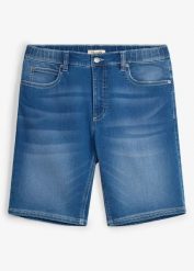 Bermudy jeansowe z dzianiny dresowej, z elastyczną wstawką w talii, regular fit. Niebieskie szorty męskie bonprix, bez wzorów, z dresówki. Za 122.99 zł.