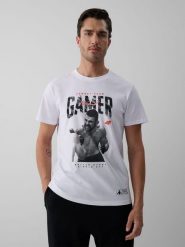 4F T-shirt regular z nadrukiem męski 4F | Mateusz Gamrot - biały L. Białe t-shirty męskie 4f, l, z aplikacjami, z bawełny, bez kołnierzyka. Za 129.99 zł.