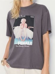 Koszulka oversize Marylin Monroe - szary. Szare t-shirty damskie Sinsay, l, bez wzorów, bez kołnierzyka. Za 39.99 zł.