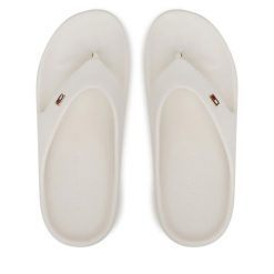 Japonki Tommy Hilfiger. Białe klapki damskie Tommy Hilfiger, bez wzorów, bez obcasa. Za 199.99 zł.