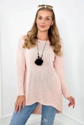 Sweter z naszyjnikiem pudrowy róż. Czerwone swetry klasyczne damskie KESI, l, z elastanu, bez kołnierzyka, plus size. Za 154.75 zł.