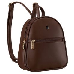 Brązowy mały plecak damski mini plecaczek ze skóry ekologicznej modny na suwak Peterson PTN MX03-P. Brązowe plecaki damskie Peterson, bez wzorów, ze skóry ekologicznej. Za 84.99 zł.